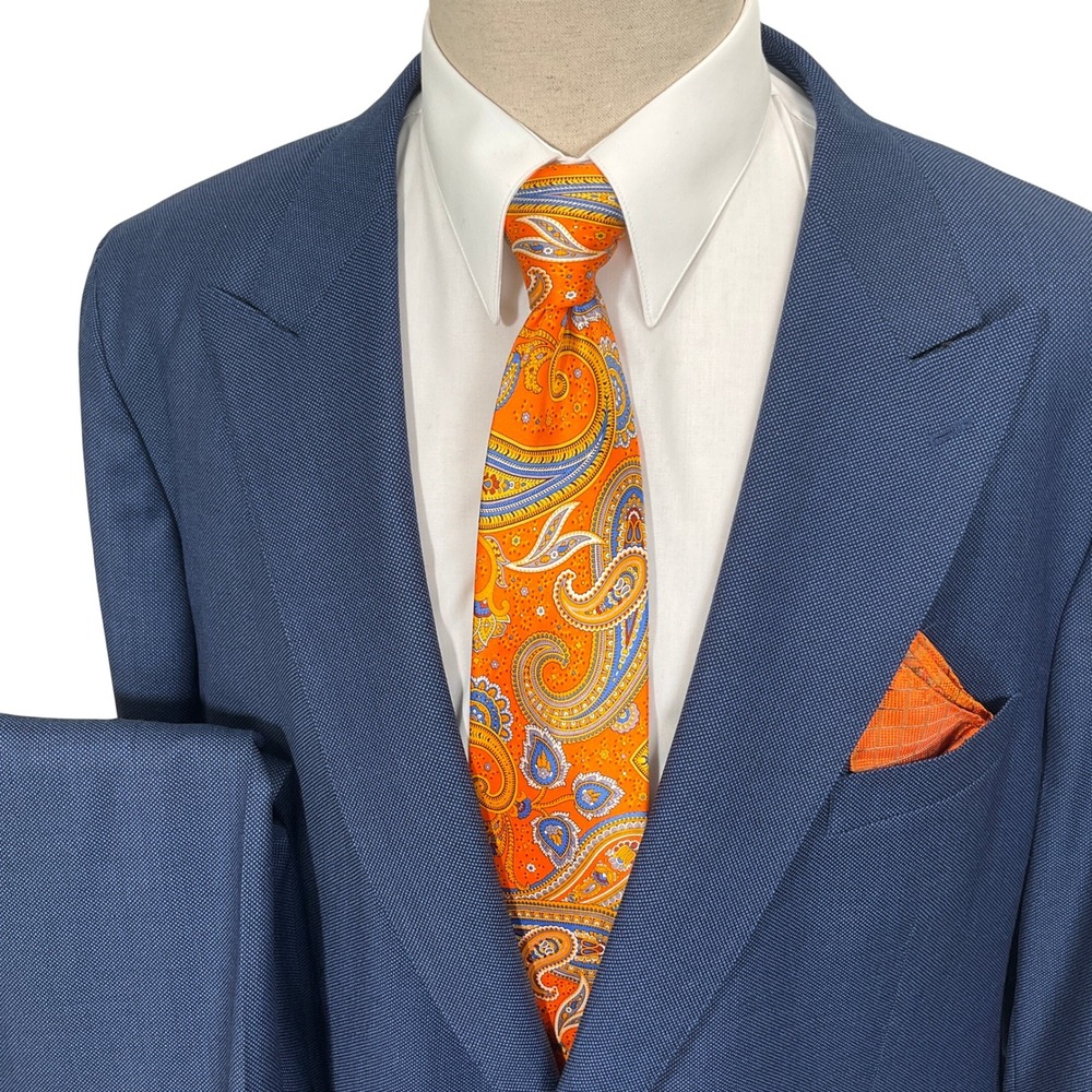 Bespoke Patriotic Suit Mens 52L‎ Blue Birdseye American Flag Lined Holiday